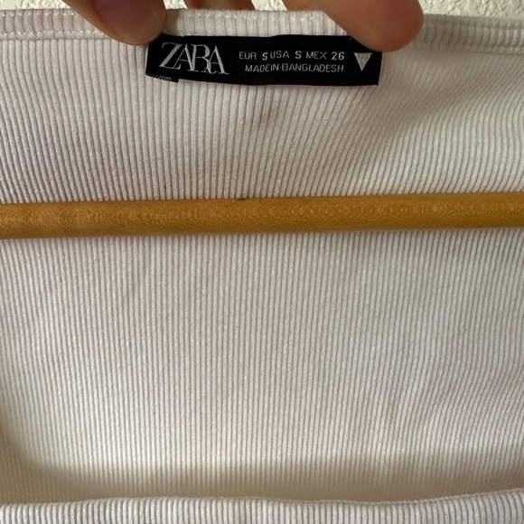 Zara White Long Sleeve Square Neck Top Ribbed Size Small - Picture 6 of 6